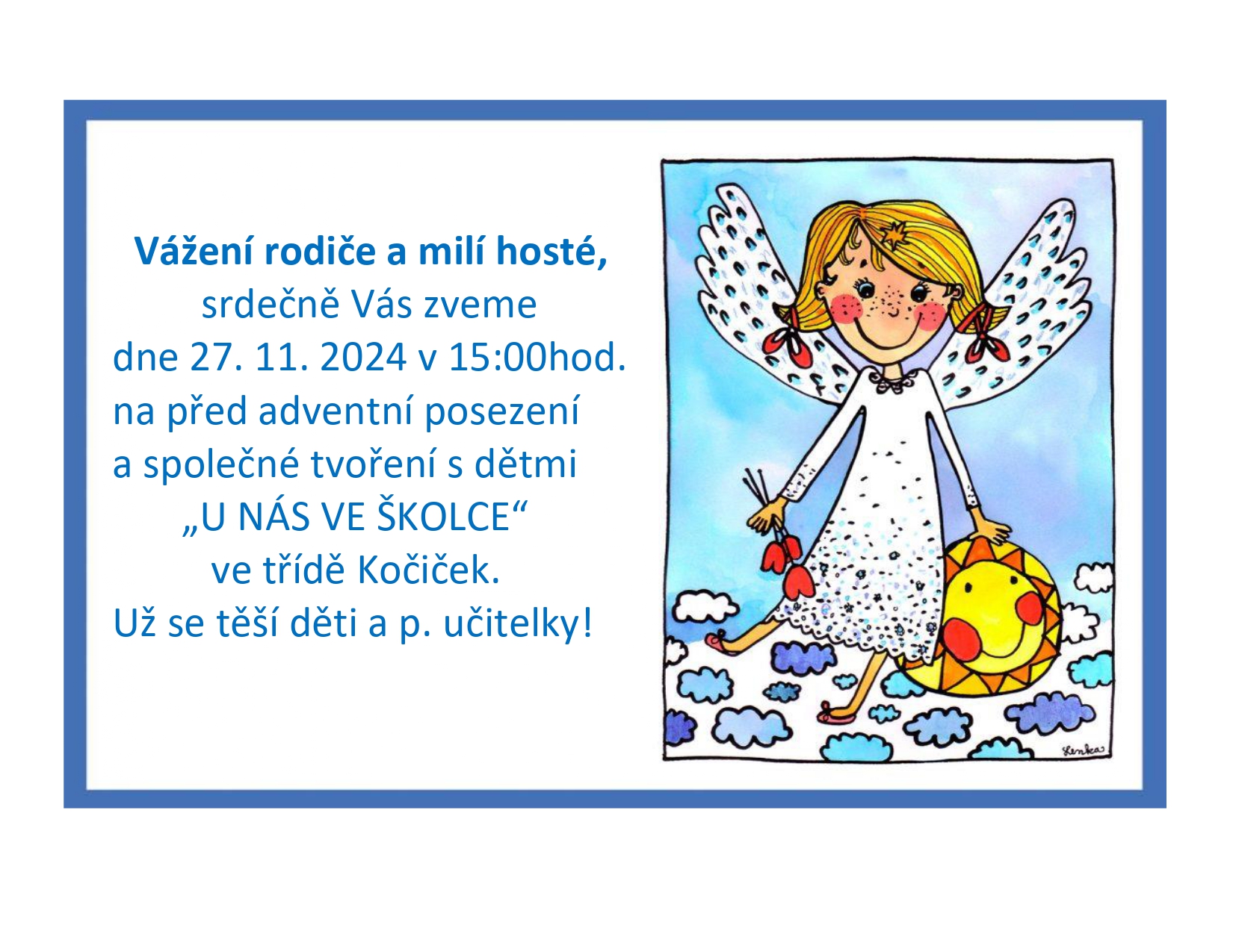 Pozvánka na adventní setkání s rodiči - Kočičky